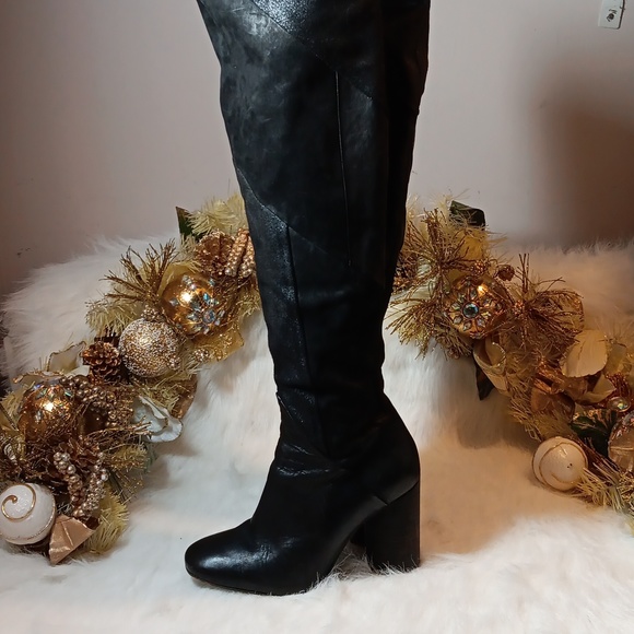 Free People Bright Lights Over The Knee Black Leather Boots. - Picture 13 of 14